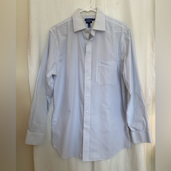 Croft & Barrow Blue Check Long Sleeve Button Down Dress Shirt Size 15 1/2  32/33 - Picture 1 of 6